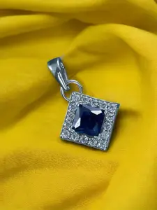 Taraash 925 Sterling Silver & Cubic Zirconia Studded Sqaure Pendant