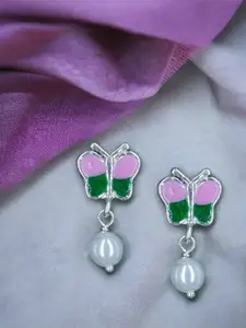 Taraash Girls 925 Sterling Silver Butterfly Shaped Enamelled Drop Earrings