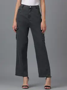 Kotty Women Black Jean Straight Fit High Rise Cargo Stretchable Jeans