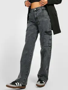 Kotty Women Grey Jean Straight Fit High Rise Stretchable Cargo Jeans