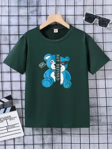 StyleCast Boys Green Teddy Bear Printed Short Sleeves T-shirt