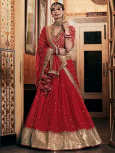 ODETTE Sequinned Embroidered Semi-Stitched Lehenga & Unstitched Blouse With Dupatta