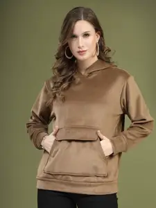 plusS Women Brown Hooded Sweatshirt