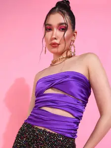 Oomph! Strapless Twisted Smocked Satin Crop Tube Top