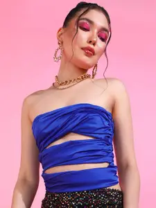 Oomph! Twisted Smocked Strapless Cropped Satin Tube Top