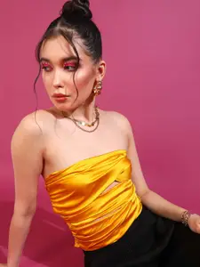 Oomph! Twisted Smocked Strapless Cropped Satin Tube Top