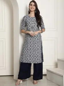 7Threads Ethnic Motifs Printed Round Neck Straight Kurta