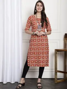 7Threads Ethnic Motifs Printed Straight Crepe Kurta