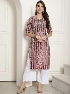 7Threads Ethnic Motifs Printed Round Neck Straight Kurta