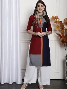 7Threads Colourblocked Thread Work Straight Kurta