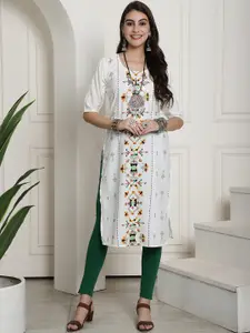 7Threads Ethnic Motifs Printed Three-Quarter Sleeve Crepe Straight Kurta