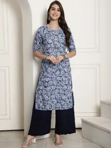 7Threads Floral Printed Straight Kurta