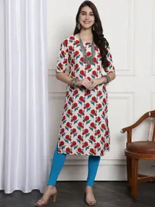 7Threads Floral Printed Round Neck Straight Kurta