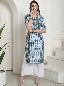 7Threads Chevron Printed Crepe Straight Kurta