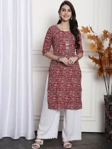 7Threads Geometric Printed Straight Kurta