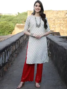 7Threads Ethnic Motifs Printed Crepe Straight Kurta