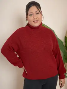 CURVY STREET Plus Size Ribbed Turtle Neck Pure Acrylic Pullover