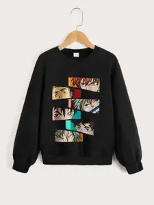 StyleCast Boys Black  Jujutsu Kaisen Printed Ribbed Pullover Sweatshirt