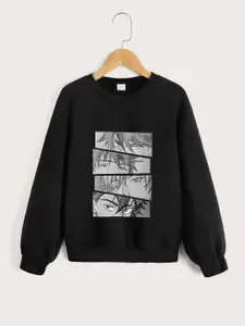 StyleCast Boys Black Graphic Printed Round Neck Long Sleeve Pullover Sweatshirt