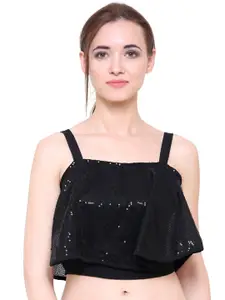 MARZENI Embellished Sequinned Layered Crop Top