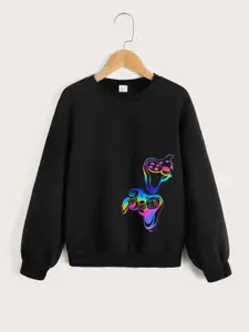 StyleCast Boys Black Graphic Printed Round Neck Long Sleeve Pullover Sweatshirt