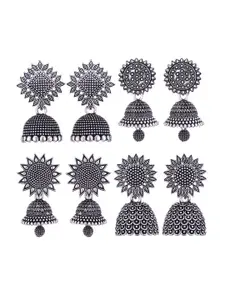 MEENAZ Set Of 4 Silver Plated Stainless Steel Jhumkas