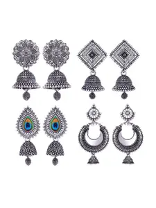 MEENAZ Set Of 4 Silver Plated Stainless Steel Jhumkas