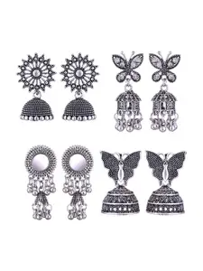 MEENAZ Set Of 4 Peacock Shaped Silver-Plated Jhumkas