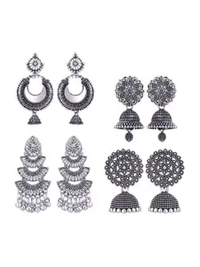 MEENAZ Set Of 4 Peacock Shaped Silver-Plated Jhumkas