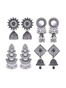 MEENAZ Set Of 4 Peacock Shaped Silver-Plated Jhumkas