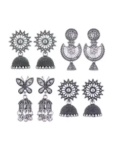 MEENAZ Set Of 4 Peacock Shaped Silver-Plated Jhumkas