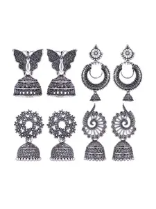 MEENAZ Set Of 4 Stainless Steel Silver Plated Oxidised Dome Shaped Jhumkas
