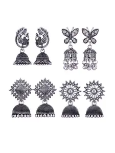 MEENAZ Set of 4 Silver-Plated Dome Shaped Jhumkas Earrings
