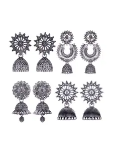 MEENAZ Set of 4 Silver Plated Oxidised Jhumkas