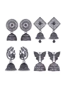 MEENAZ Set Of 4 Stainless Steel Silver-Plated Peacock Shaped Jhumkas Earrings