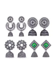 MEENAZ Set Of 4 Silver Plated Jhumkas