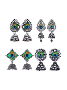 MEENAZ Set Of 4 Silver Plated Jhumkas