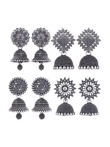 MEENAZ Set Of 4 Silver Plated Jhumkas