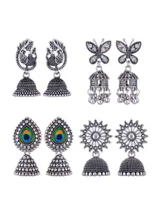 MEENAZ Set Of 4 Silver Plated Jhumkas