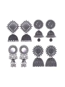 MEENAZ Set Of 4 Silver-Plated Stainless Steel Peacock Shaped Jhumkas