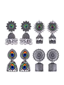 MEENAZ Set Of 4 Dome-Shaped Silver-Plated Jhumkas
