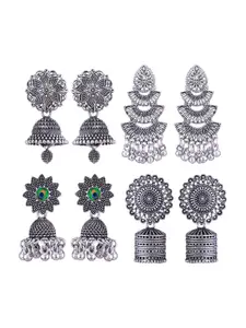 MEENAZ Set Of 4 Peacock Shaped Oxidised Classic Jhumkas Earrings