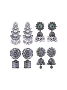 MEENAZ Set Of 4 Dome-Shaped Silver-Plated Jhumkas