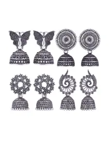 MEENAZ Set Of 4 Dome-Shaped Silver-Plated Jhumkas