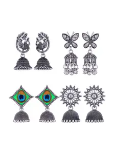 MEENAZ Set Of 4 Peacock Shaped Oxidised Classic Jhumkas Earrings
