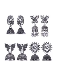 MEENAZ Set Of 4 Dome-Shaped Silver-Plated Jhumkas