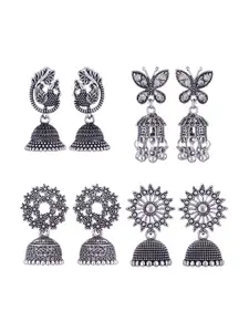 MEENAZ Set Of 4 Peacock Shaped Silver-Plated Jhumkas