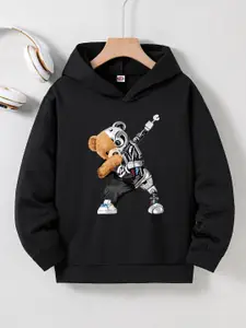 StyleCast Boys Black Graphic Printed Hooded Pullover Sweatshirt
