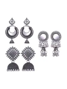 MEENAZ Set of 3 Silver-Plated Dome Shaped Jhumkas Earrings