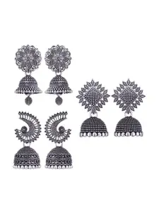 MEENAZ Set Of 3 Silver-Plated Stainless Steel Peacock Shaped Jhumkas